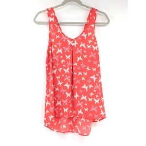 Candie’s Pink Coral Butterfly Bow Back Y2K 90s Tank Top Blouse Size Medium